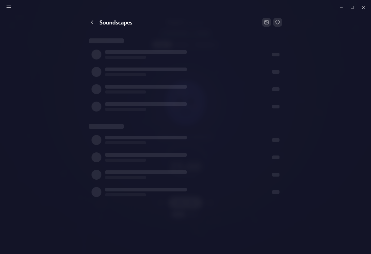 The Soundscapes list with a track playing and the persistent player bar