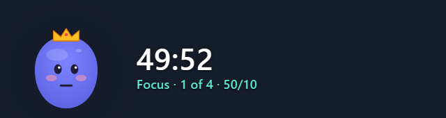 The Yappie and timer layout: the pet, the countdown, and "Focus · 1 of 4 · 50/10"