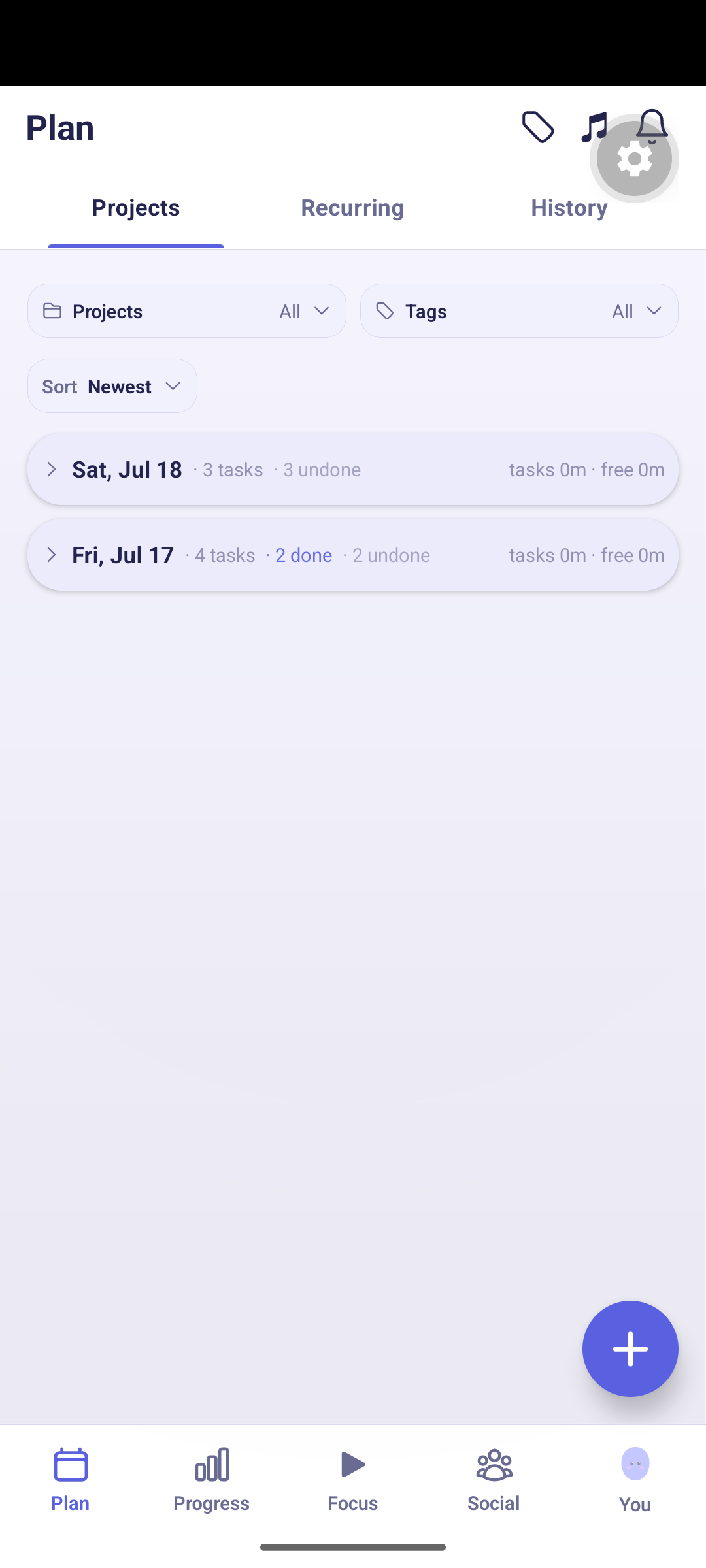 History on a phone, under the Plan tab